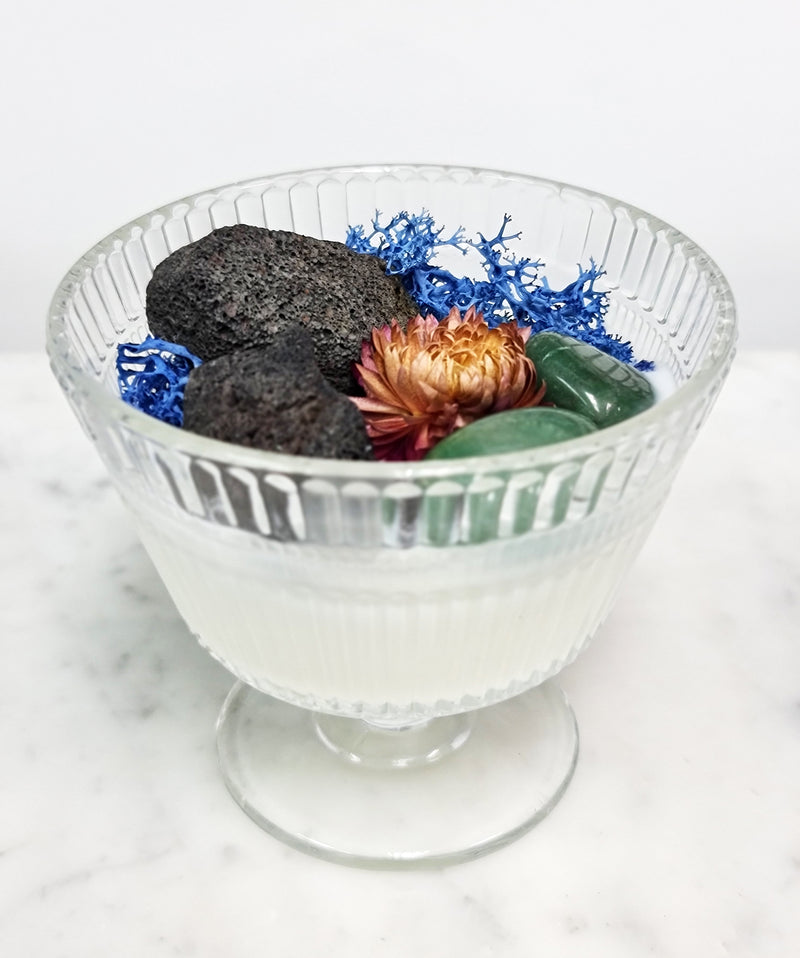 'Bonsai Art - Lava Rock Diffuser White Vessel with Aventurine